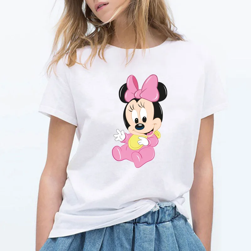 

2019 Summer New Women's T-shirt Korean style Fashion Casual Minnie baby Cartoon Print cute Female Tshirts O-Neck Couple shirt
