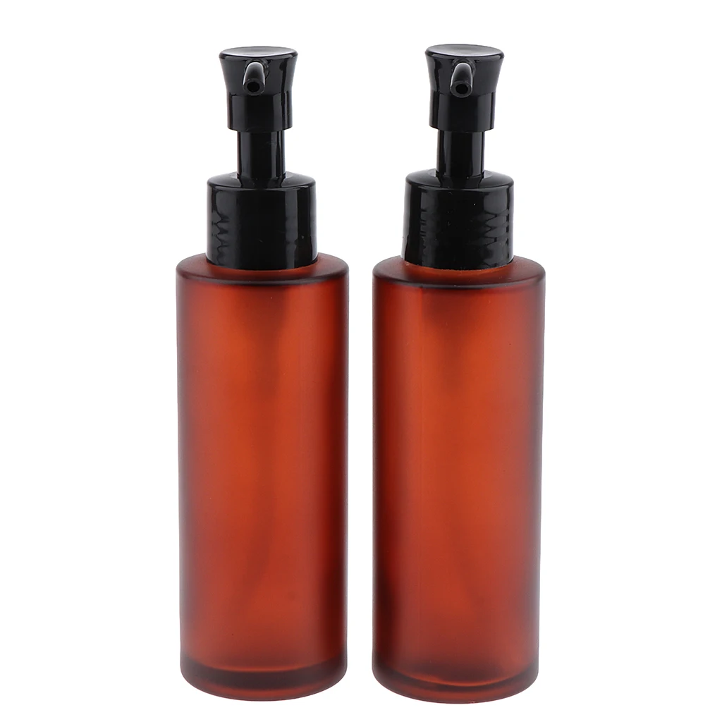 4pcs Empty Glass Pump Bottle Refillable Cosmetic Lotions Shampoo Liquid Soap Dispenser Bottle 100ml 60ml