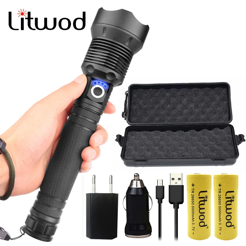 

Z35Litwod 50000LM XHP70.2 high powerful Tactical LED flashlight torch light power rechargeable 18650 26650 Battery flashlight