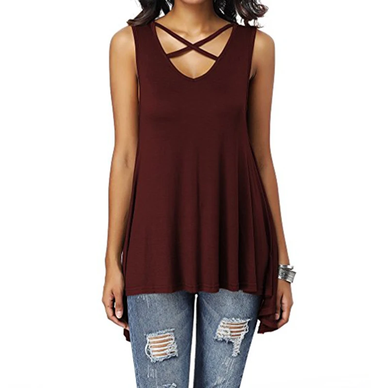 Summer Women Sleeveless Cross Vest V Neck Casual Holiday Blouse Tops T-shirt New