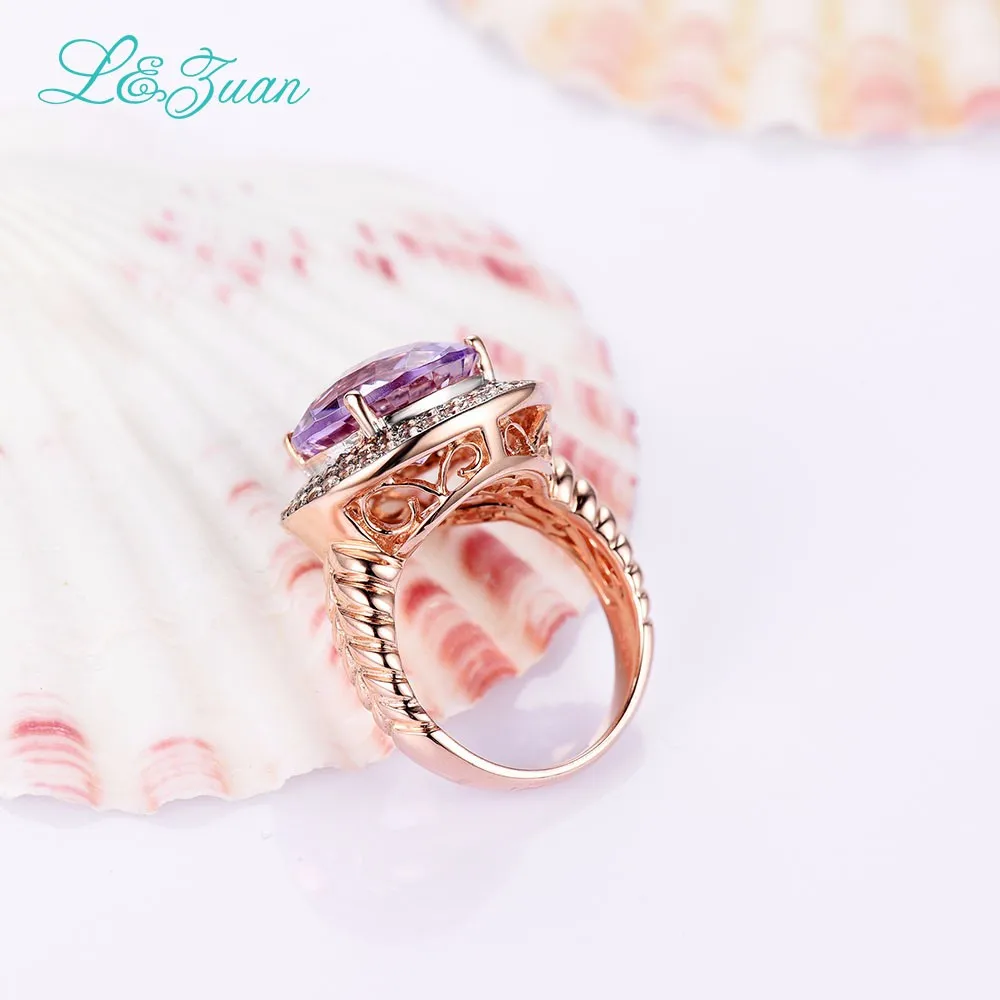 L& zuan Топ-класс Натуральный 5.482ct аметист кольцо для женщин в 925 пробы серебро фиолетовый камень зубец Установка роскошные кольца