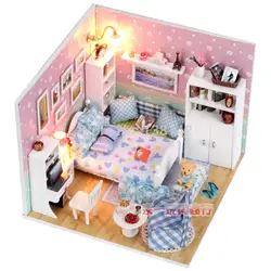 M003 DIY ручной деревянный кукольный домик Модель свет кукла дом спальня Бесплатная доставка