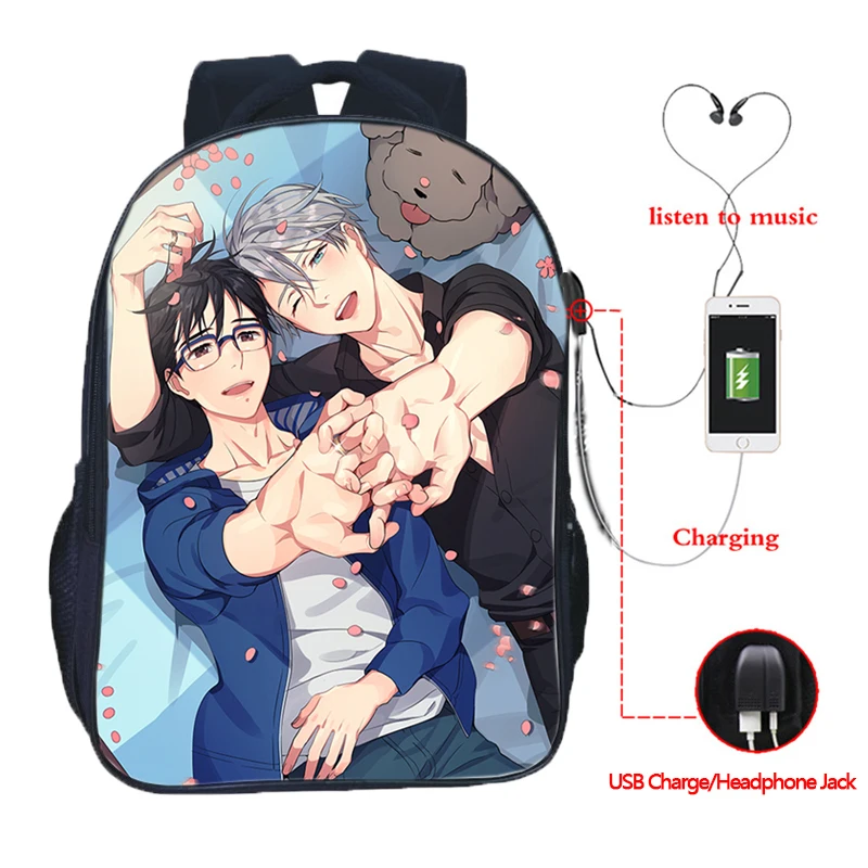 Boys Teens Yuri On Ice Yuri!!! on Victor USB Charge School Bags Men Boy Beautiful Backpacks | Багаж и сумки