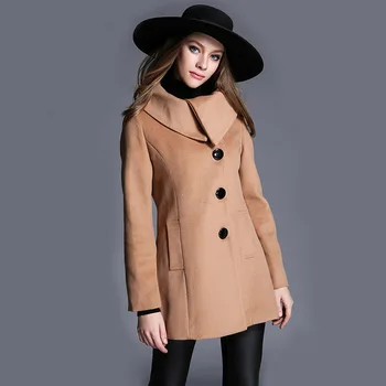 

Women winter warm turn-down collar woolen slim coat women casual outerwear