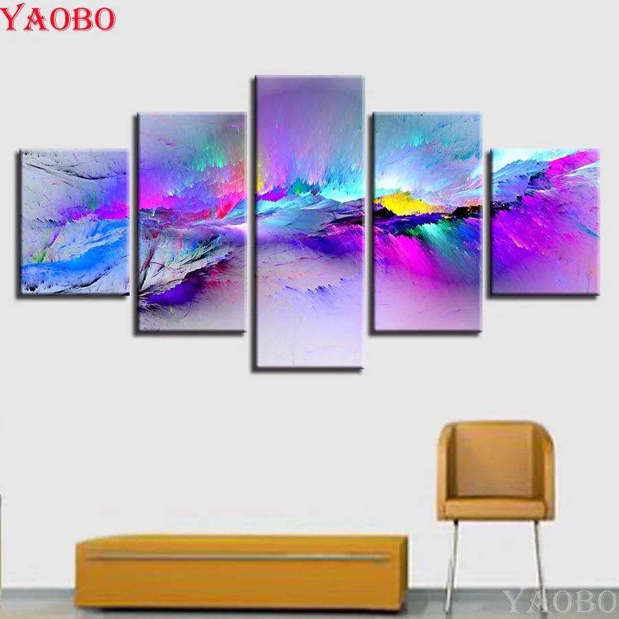 5D Full circle/square Diamond Painting 5 Pieces Color Abstract Graffiti Scenery Embroidery Picture Of Rhinestone Decor | Дом и сад