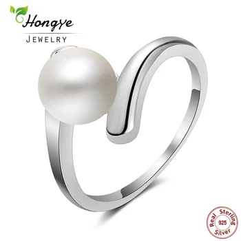 

Hongye High Quality 925 Sterling Silver Rings Natural Freshwater Pearl Finger Rings New Fashion Jewelry for Women Wedding Gifts
