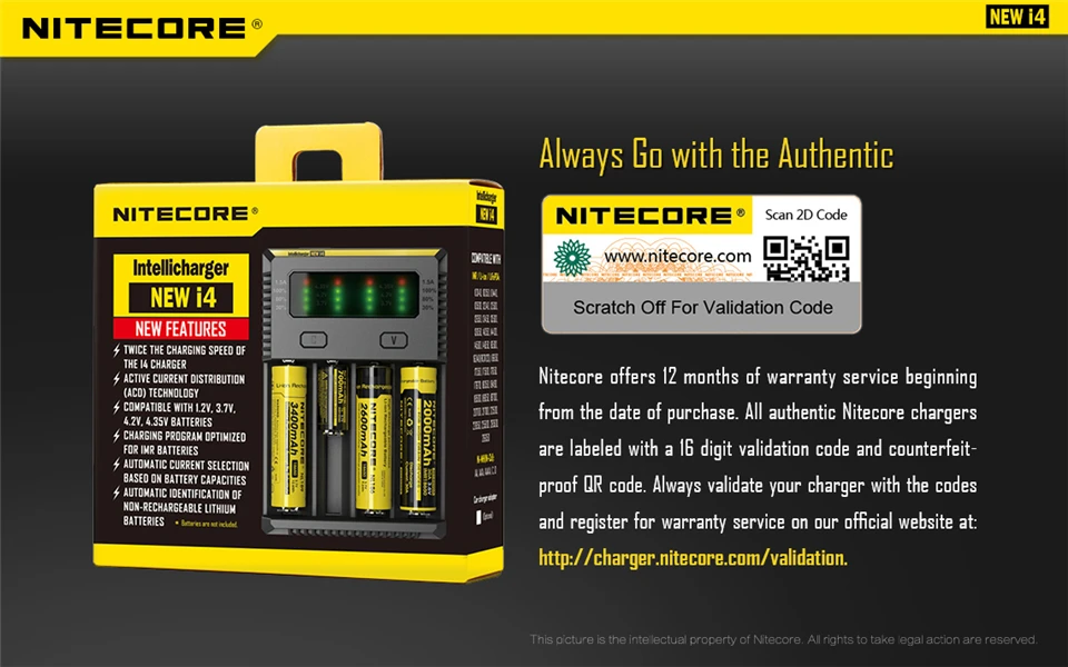 NITECORE I4 зарядное устройство+ 4 шт 18650 3500 mAh 35E батареи