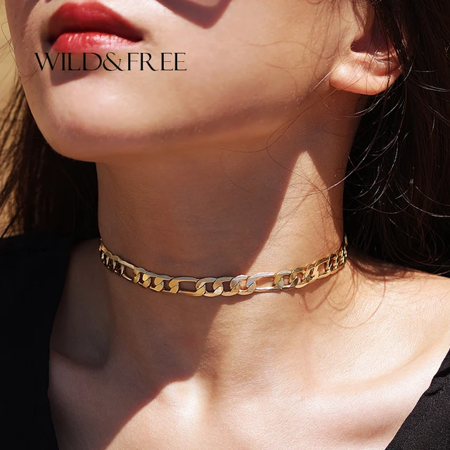 New Hot Cuban Link Chain Choker Necklace For Women Gold/Black/Rose Gold Copper S New Hot Cuban Link Chain Choker Necklace For Women Gold/Black/Rose Gold Copper S