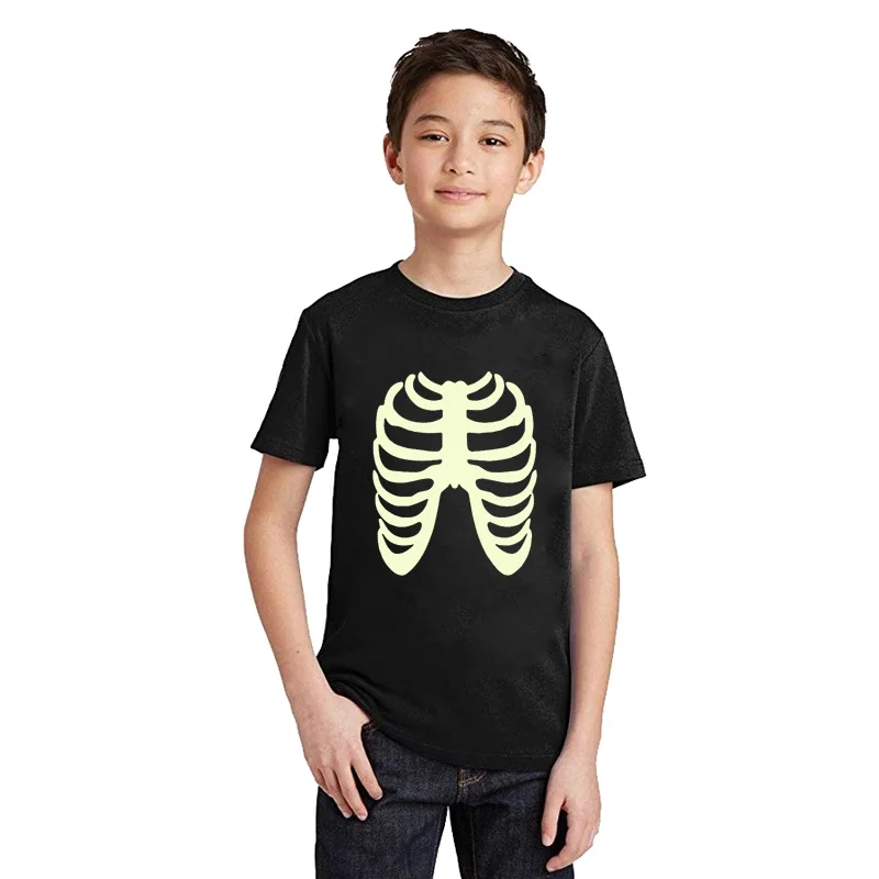 LYTLM/Детские футболки с черепом костюм со скелетом милые детские футболки для девочек, летняя стильная футболка, светящиеся в темноте Топы в стиле хип-хоп для мальчиков