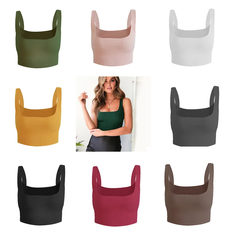 

2019 Sexy Women Solid Strappy Tanks Vest Crop Top Summer Sleeveless Slash Neck Tanks Beach Women Sports Tank Tops
