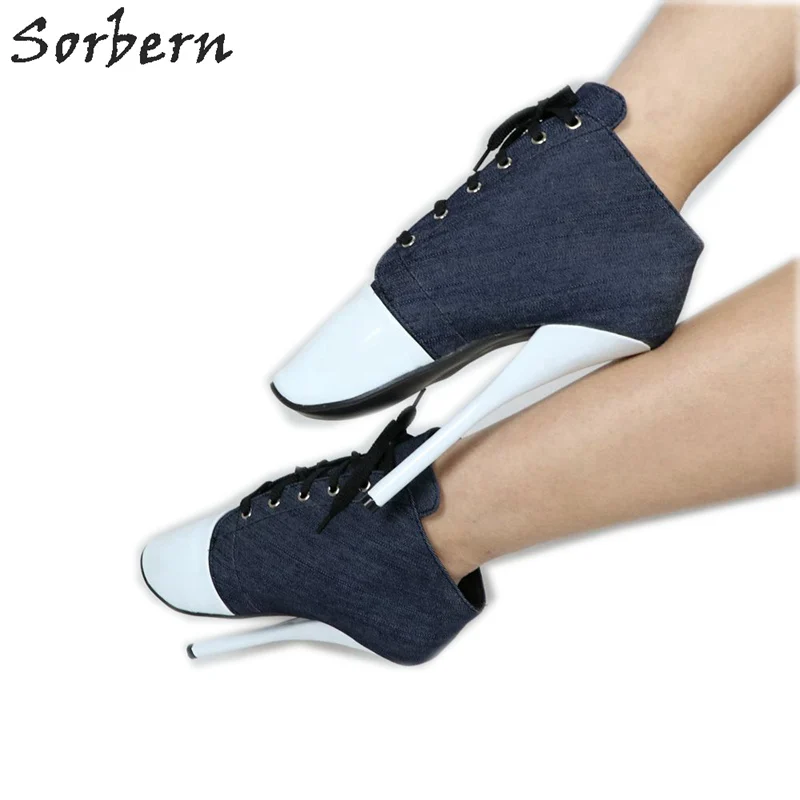 

Sorbern Blue Jeans Women Pumps Lace Up Ballet High Heel Stilettos Unisex Pump Heeled Sexy Fetish Shoes Custom Color Pointed Shoe