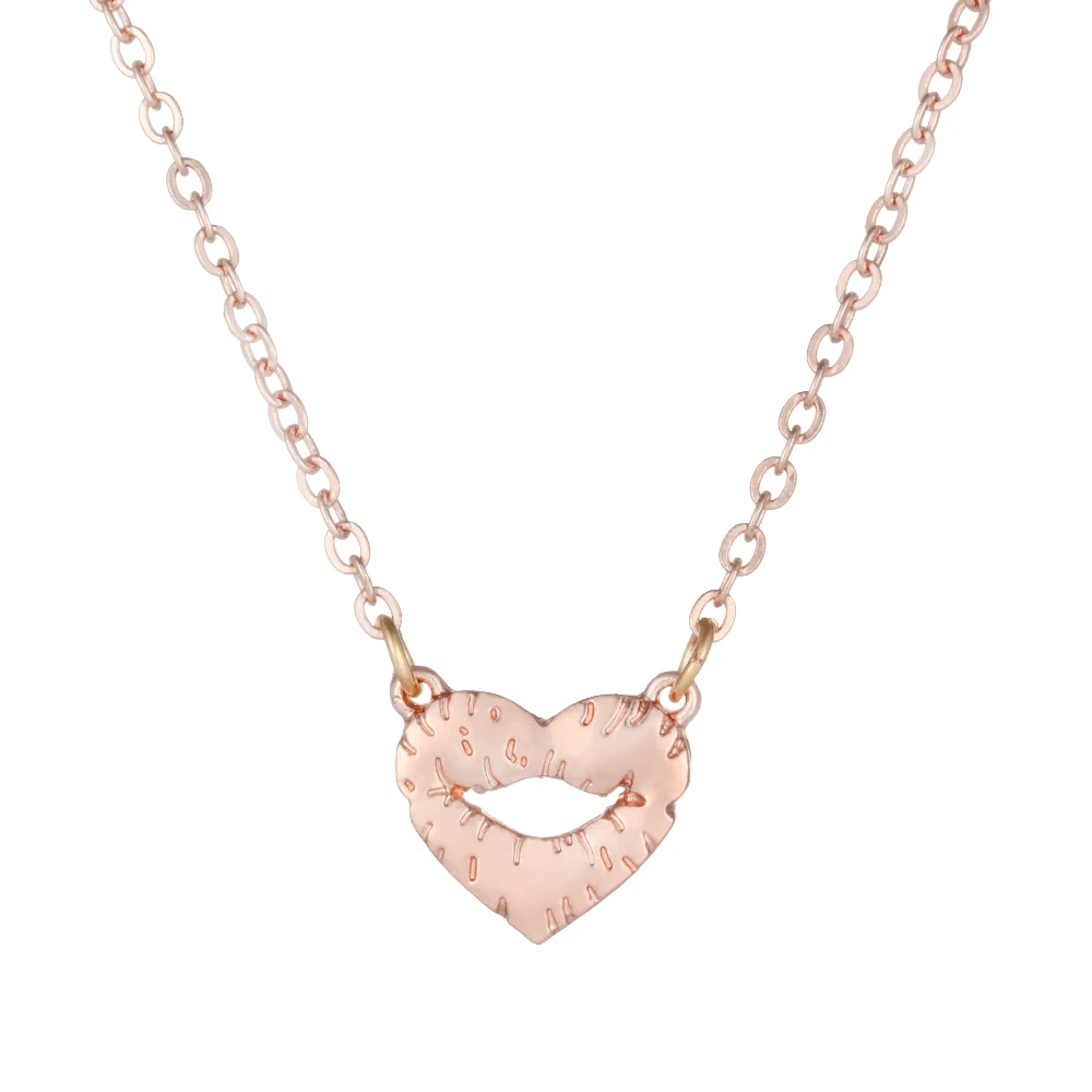 Tiny Rose Gold Love Heart Lip Pendant Necklace for Women Summer Beach Choker Necklace Jewelry