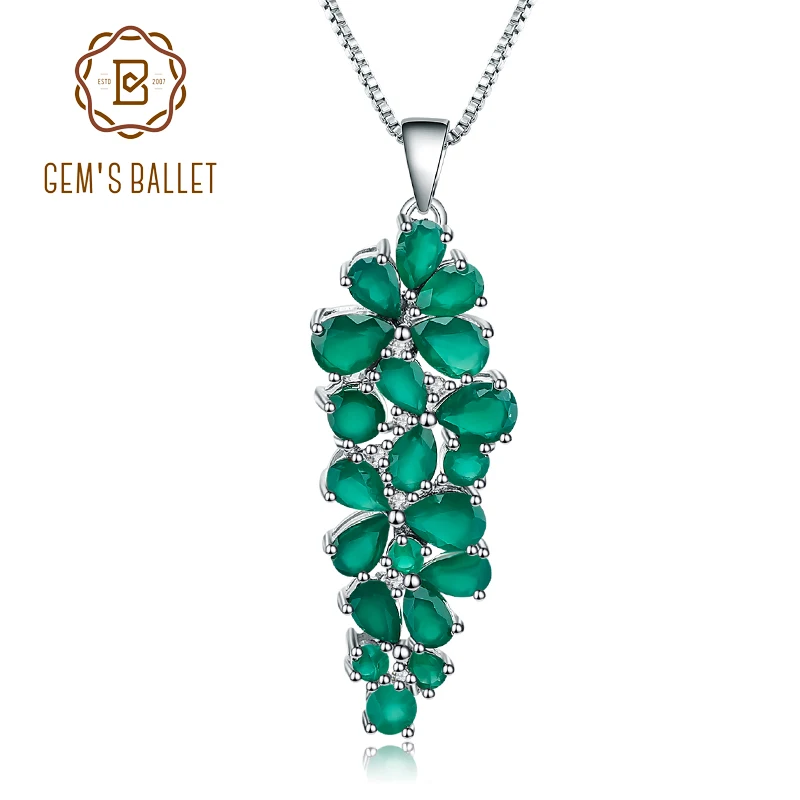 GEM'S балет 8.22Ct натуральный зеленый агат оникс драгоценный камень кулон ожерелье 925 пробы серебро ювелирные украшения для женщин Свадебные
