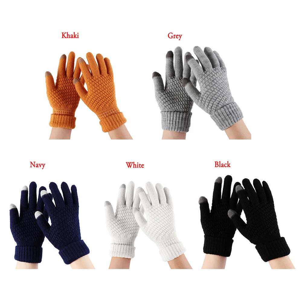 1 пара, осень,, новинка, женские теплые зимние вязаные перчатки на полный палец, варежки для девочек, Женские однотонные шерстяные перчатки, перчатки для экрана