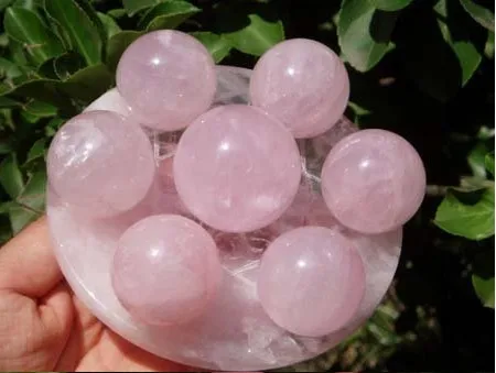 7 Натуральный Симпатичные розовый кварц Ball хрустальный шар Orb Исцеление+ подставка