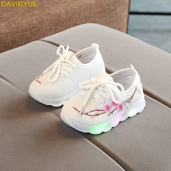 

davidyue luminous kids shoes Baby Girls Boys Led Lighted Casual Shoes breathable glowing flower Children Kids luminous Sneaker