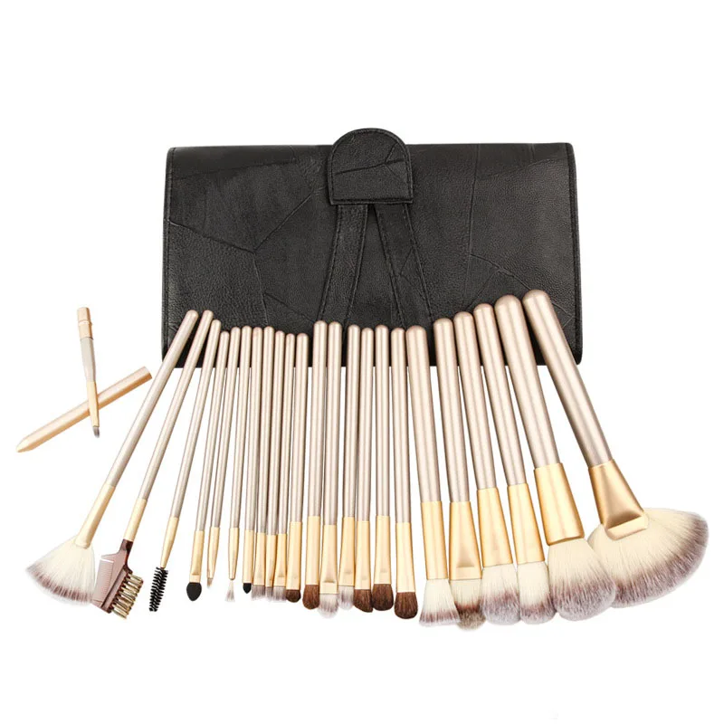 RANCAI 24pcs champagne color black and white bag makeup brush professional makeup set brush makeup tools