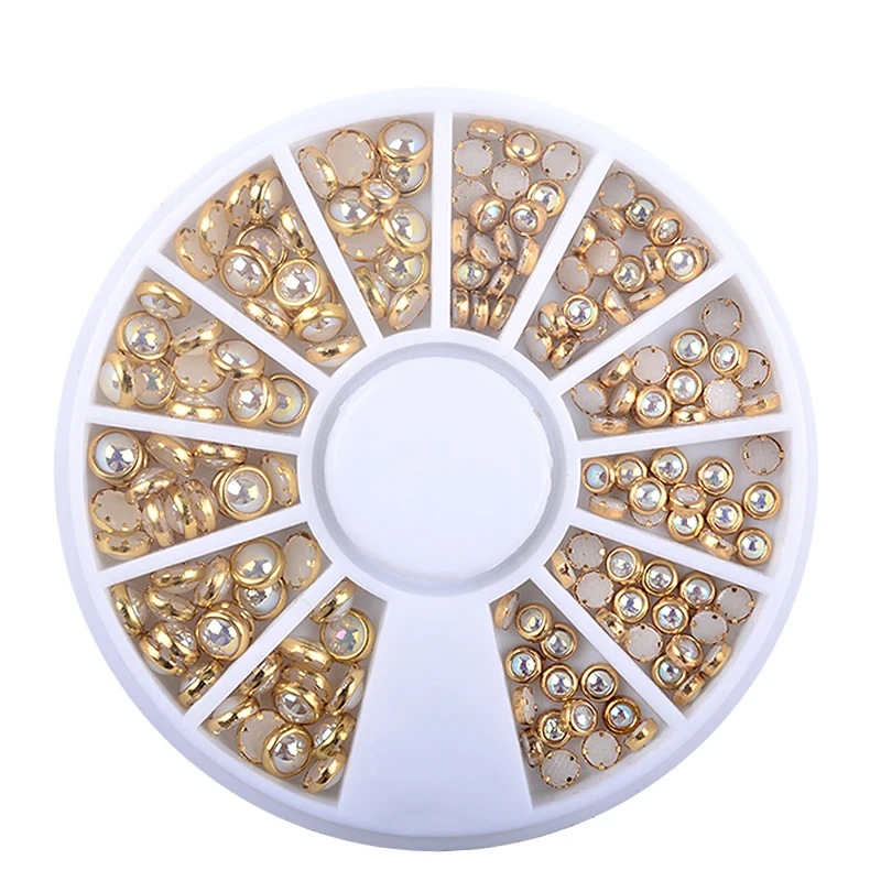 

1 Box beige metal edge half round pearls 2mm/4mm DIY manicure diamond glitter jewelry nail art rhinestones MZ136