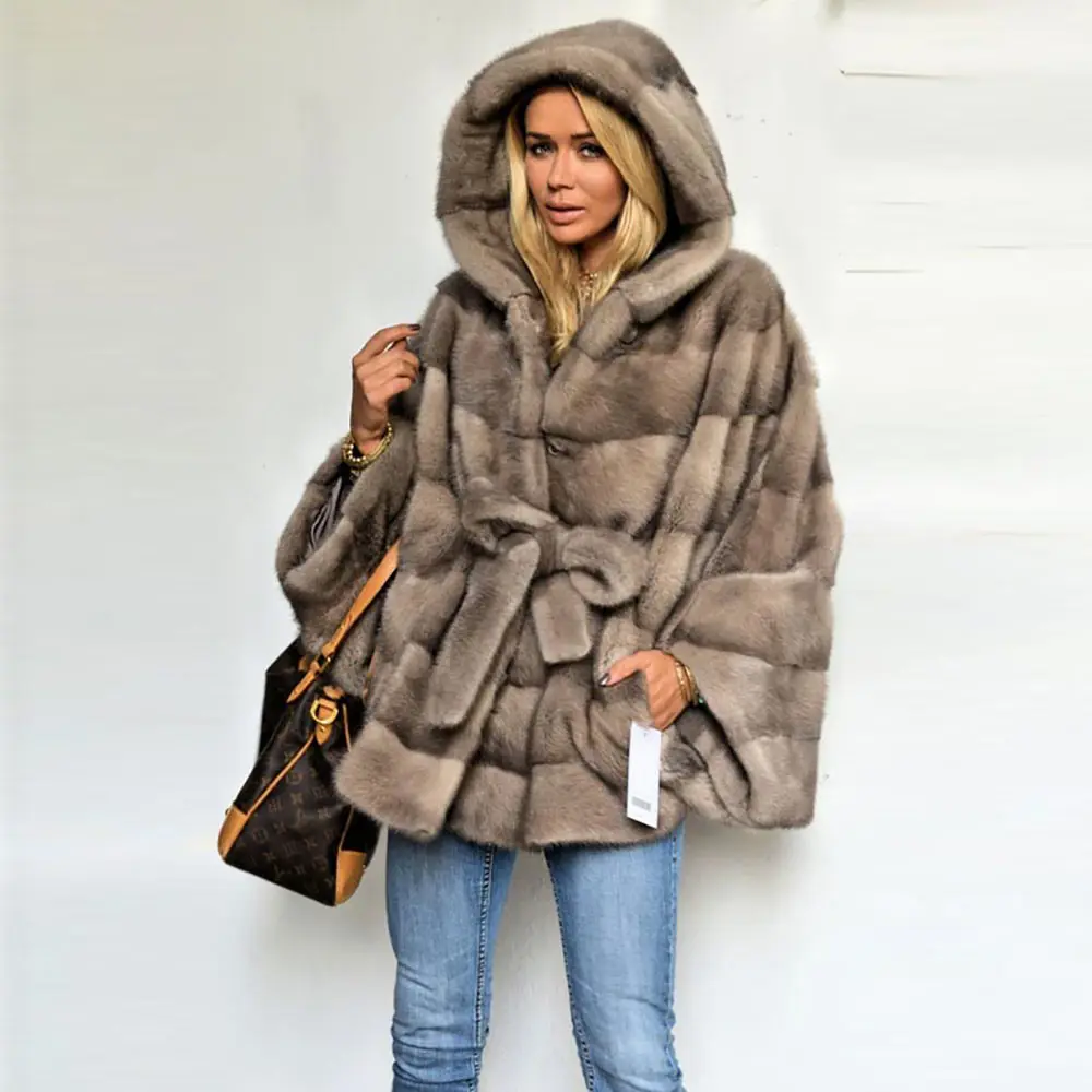Furealux природный натуральный мех пальто женское с воротником-стойкой Полный Пелт модная норка мех пальто роскошный Летучая мышь с рукавами