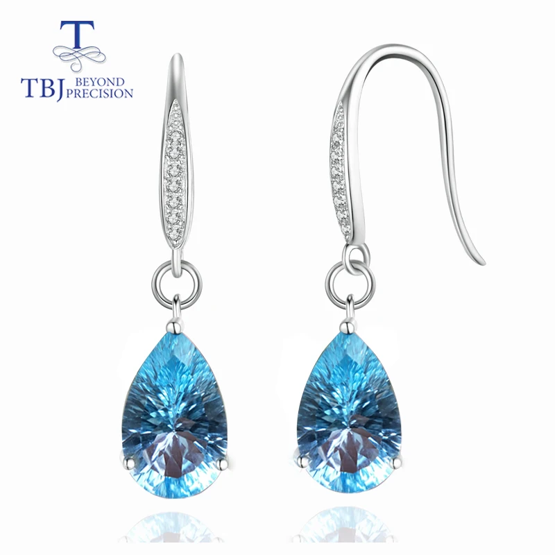 

TBJ,natural blue topaz concave cut rings and earring and pendant 925 sterling silver fine jewelry for women & girl with gift box