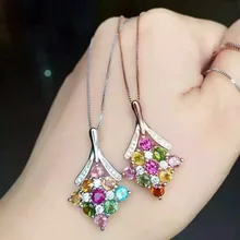 Натуральный многоцветный Турмалин Подвеска S925 серебро Природный камень кулон Цепочки и ожерелья модный повезло Тор Цветы Женщины ювелирные изделия