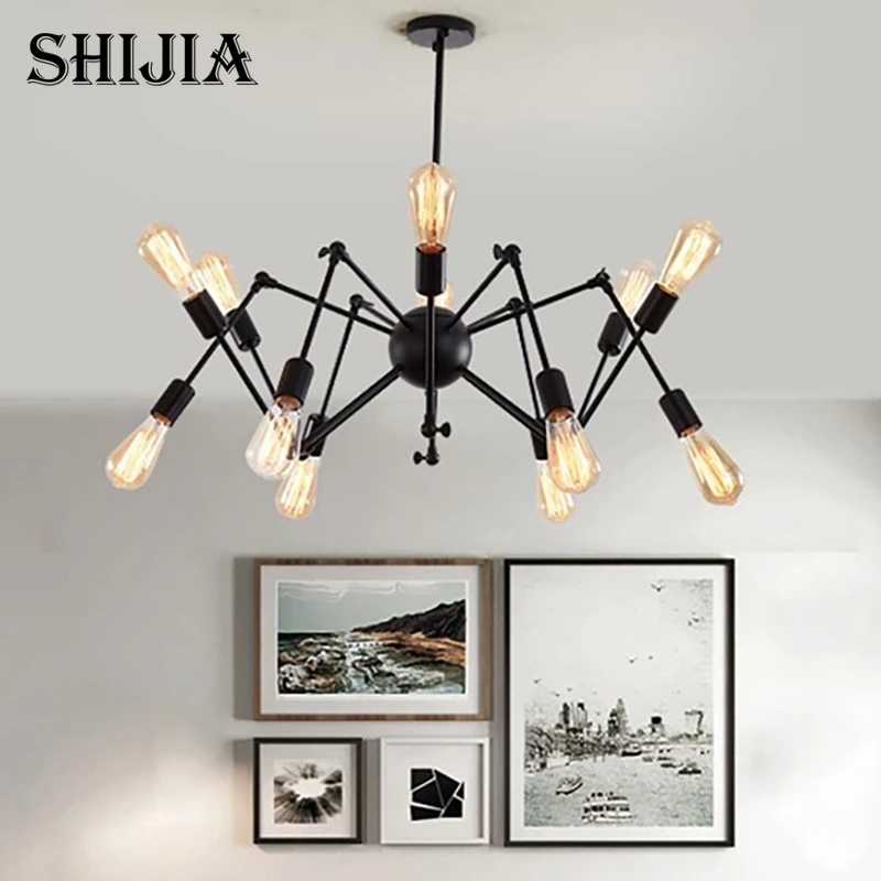 

Creative Wrought Iron Spider Chandelier Retro Living Room Lighting Restaurant Industry Light E27 Lamp 8/12/14/16heads