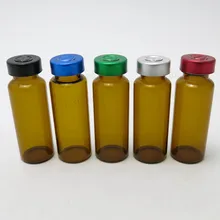 50x20 мл пустой флакон из янтарного стекла с алюминиевой откидной крышкой красный силиконеэ Buttyl пробка