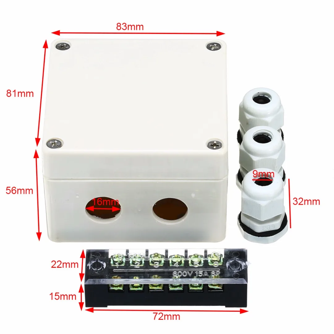 

1pc Waterproof Plastic Junction Box 83*81*56mm Cable Distribution Box Mayitr Plastic Electric Project Enclosure Case 6 Ports