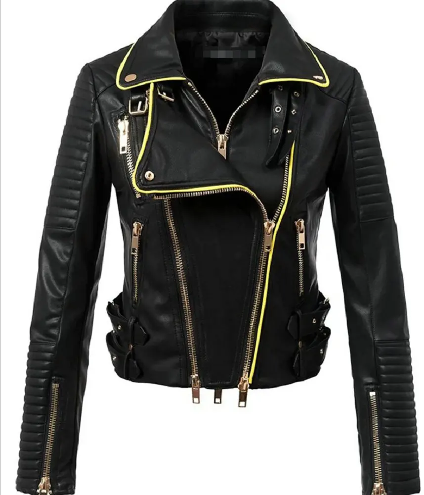 Черный Женская повседневная черная кожаная куртка chaqueta de cuero de la Pu de las mujeres de moda brillante colores negro abrigo corto chaqu - Цвет: Черный