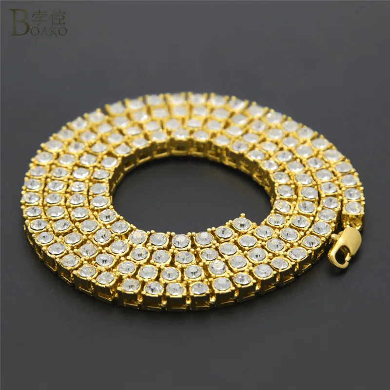 

BOAKO Hip Hop Bling Bling Iced Out Crystal Necklace Single Row Men's Zircon Personalized Necklace Short Chain Choker Necklace