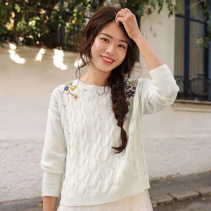 INMAN 2018 Spring Clothes Round Neck Embroidered Women Sweaters And Pullovers Sweater Women Women White INMAN 2018 Spring Clothes Round Neck Embroidered Women Sweaters And Pullovers Sweater Women Women White