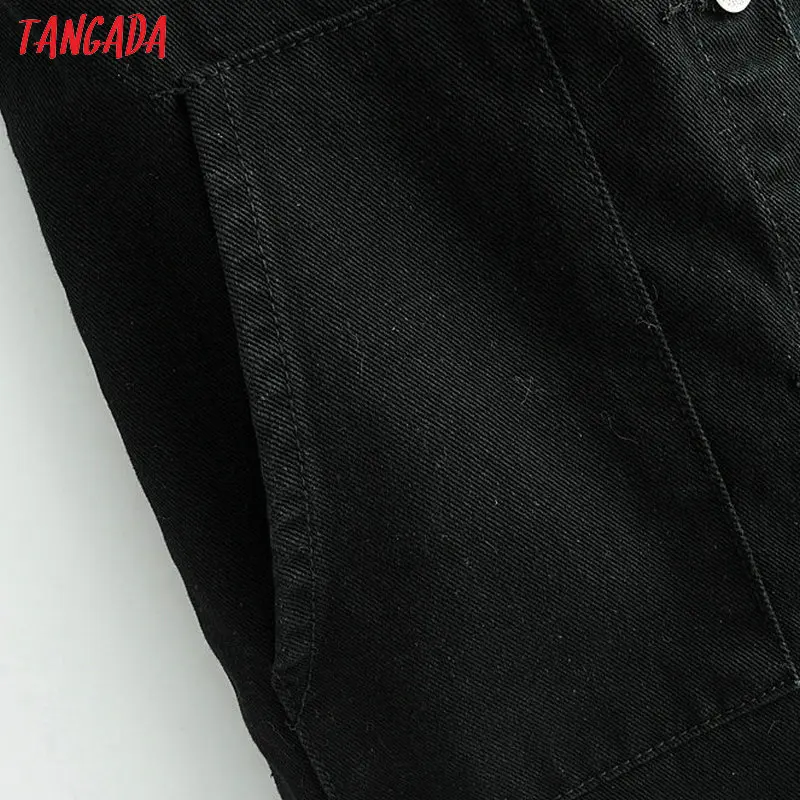 Tangada женские черные джинсовые платья Спагетти ремень леди пуговицы платье с открытой спиной Короткие джинсы платье vestido FN46
