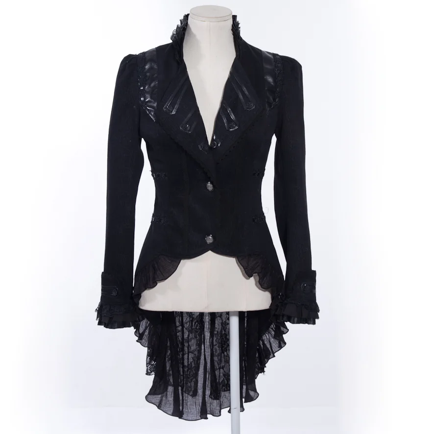 V Femmes 2017 Longue Vestes Palais Vintage Gothique À Col D'aronde Slim raccord Coffee black Punk Hiver Manteaux Steampunk Volants Automne Queue Dames wqrx0qFYv