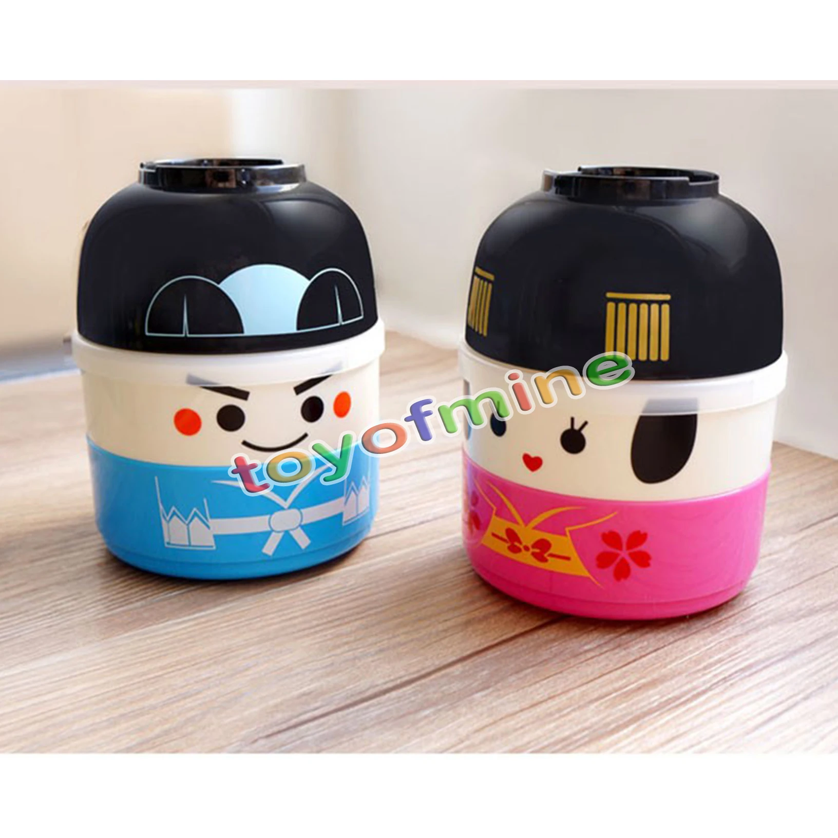 Japanese Cartoon Doll Plastic 2 Layer Food Container Cute Bento Box Lunch Pail for Kids Creative Couple Boxes(China (Mainland))