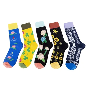 

Novelty Combed Cotton Women's Socks Harajuku Colorful Cartoon Cute Funny Kawaii Flower Pattern Socks For Female Christmas Gift
