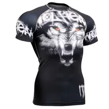 Cool Summer Short Sleeves Mens Body building Exercises T-shirts Wolf Compression Quick dry Breathable Gym Fitness Sports Gear