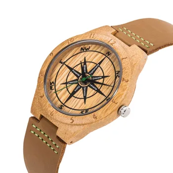 

Men's Bamboo Wooden Watch with Brown Cowhide Leather Strap Japanese Quartz Movement Analog Digital Bamboo Clock Casual Watches