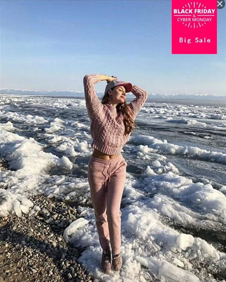 

Winter Woolen and Cashmere Knitted warm Suit Round neck tattoo Collar Sweater + Mink Cashmere Trousers Leisure Two-piece wj1272