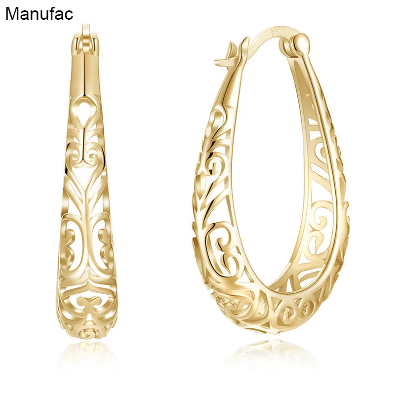 

Silver Fashion Jewelry Earrings Women Jewelry Hoops Earrings Flower Big Earrings Hollow