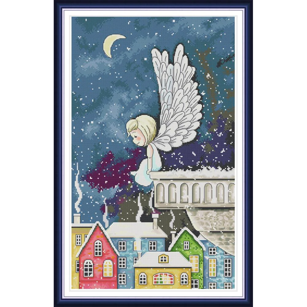 

Joy sunday Night snow angel Chinese cross stitch kits Ecological cotton clear stamped printed 11CT gift DIY decorations for home