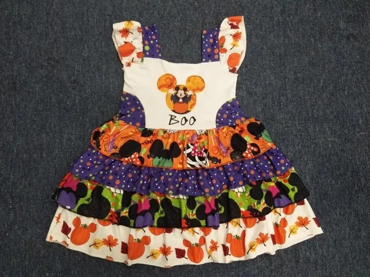 2019 Newest custom boutique spring halloween print girl kids twirl dress