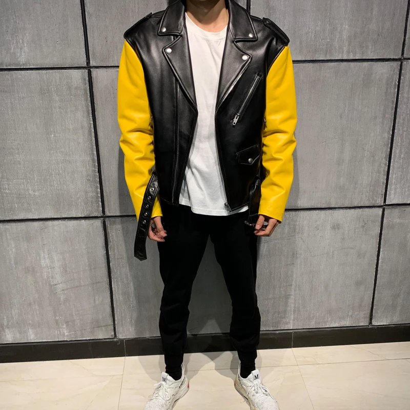 

male leather jacket fashion man real leather coat