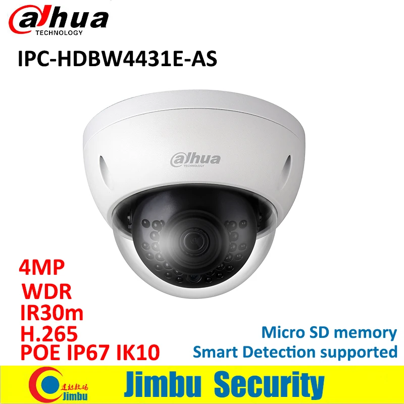 

Dahua IP Camera 4 MP Micro SD memory IPC-HDBW4431E-AS POE IK10 IR30m mini H.265 camera IP67 WDR alarm/audio in and out ONVIF