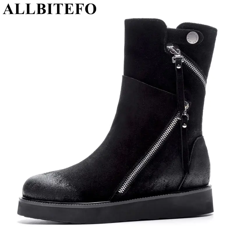 

ALLBITEFO genuine leather wedges heel platform women boots high heels ankle boots autumn winter girls motorcycle boots shoes
