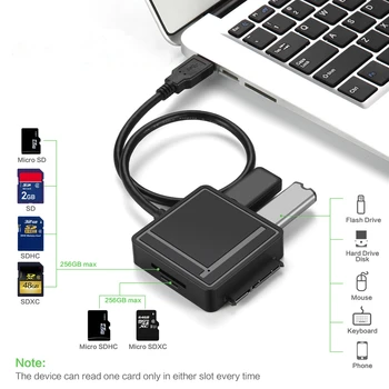 

KuWFi SATA Adapter TF/SD Card Reader USB 3.0 Hub 2 Ports Converter 3 IN 1 for 2.5/3.5 HDD Hard Drive