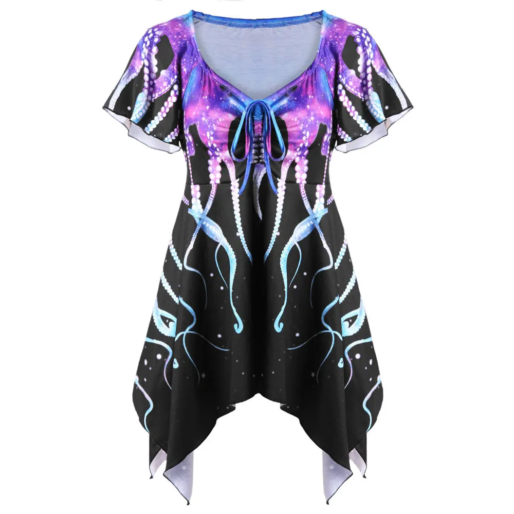 women's blouses and shirts 2019 Fashion Large Size V-Neck Printing Shirt Short Sleeve Casua Summer Blouse Top blusa feminina A20