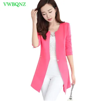 

Women Casual Blazer Spring Autumn Slim Thin Single suit Women's Shrug Long sleeve Round neck A buckle Sky blue Blazers XS A131