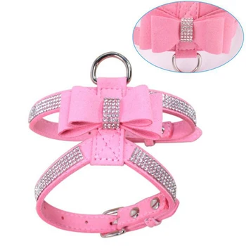 

Hot Sale Pet Puppy Dog Cat Harness Velvet & Leather Leash Rhinestone For Small Dog Puppy Cat Chihuahua Pink Collar Pet Products