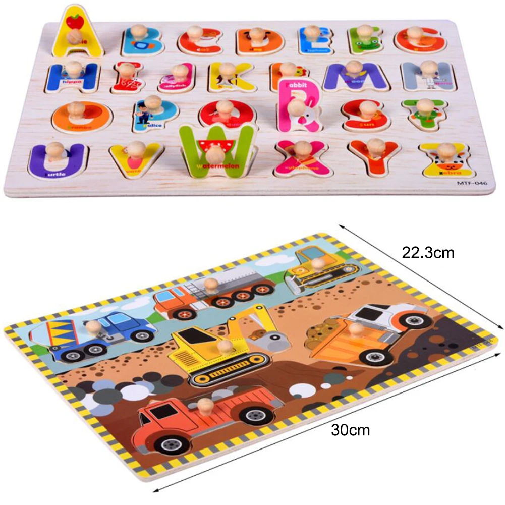 

30cm Wooden Baby Hand Grasp Puzzle Toy Alphabet Digit Learning Education Wood Jigsaw Kids Gift Early Educational Toys