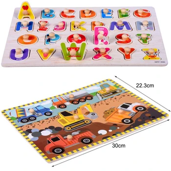 

30cm Wooden Baby Hand Grasp Puzzle Toy Alphabet Digit Learning Education Wood Jigsaw Kids Gift Early Educational Toys